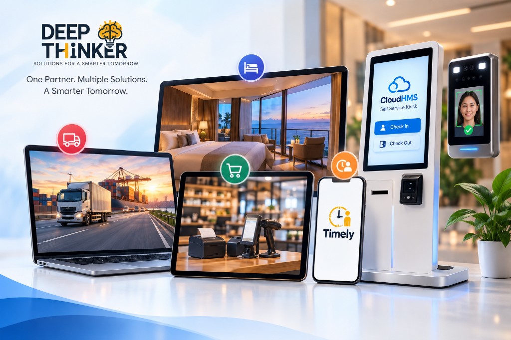 Deepthinker product suite — CloudHMS, Timely, POS, and Logistics Management System